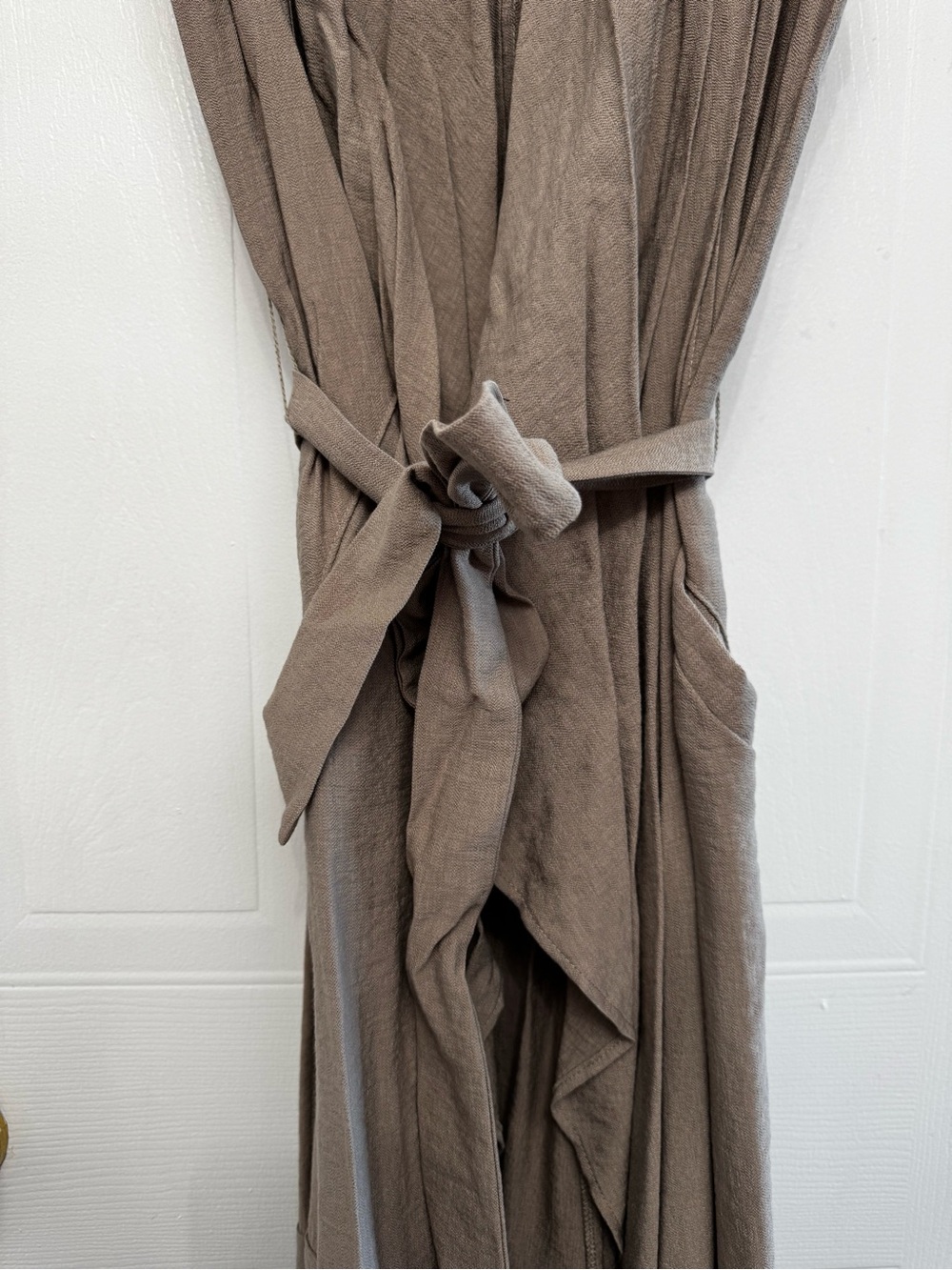 Sleeveless Taupe Wrap Tunic with Waist Tie - Picture 14 of 16